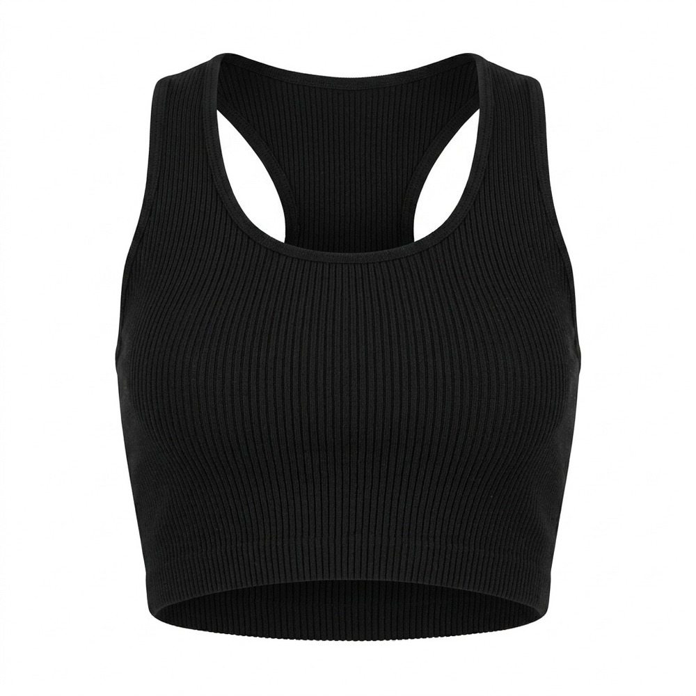 Zara Ribbed Knit Cropped Tank XS Black Minimalist Racerback Clean Girl Basic